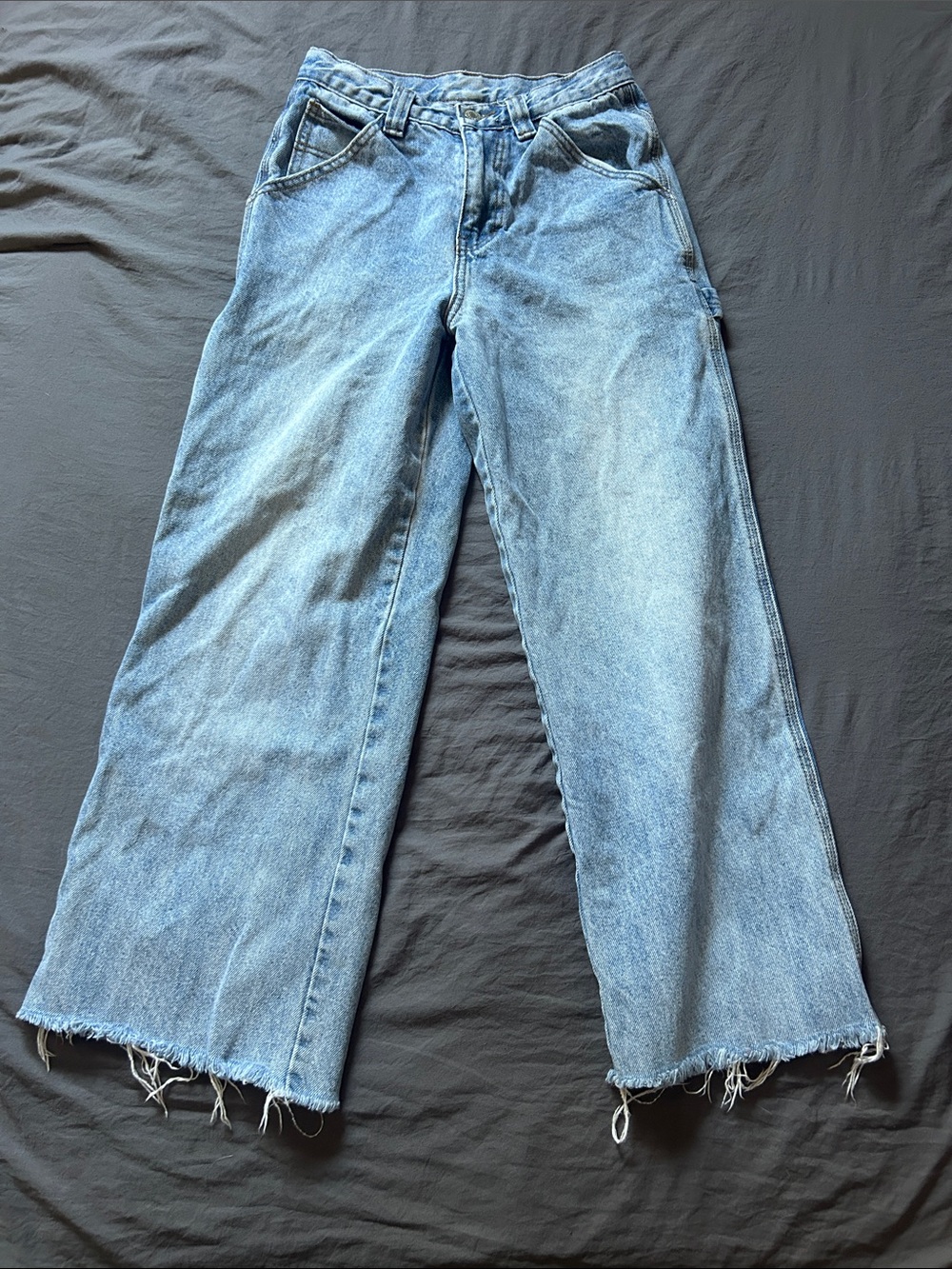 Light Wash Wide-Leg Jeans with Frayed Hem - Picture 1 of 3